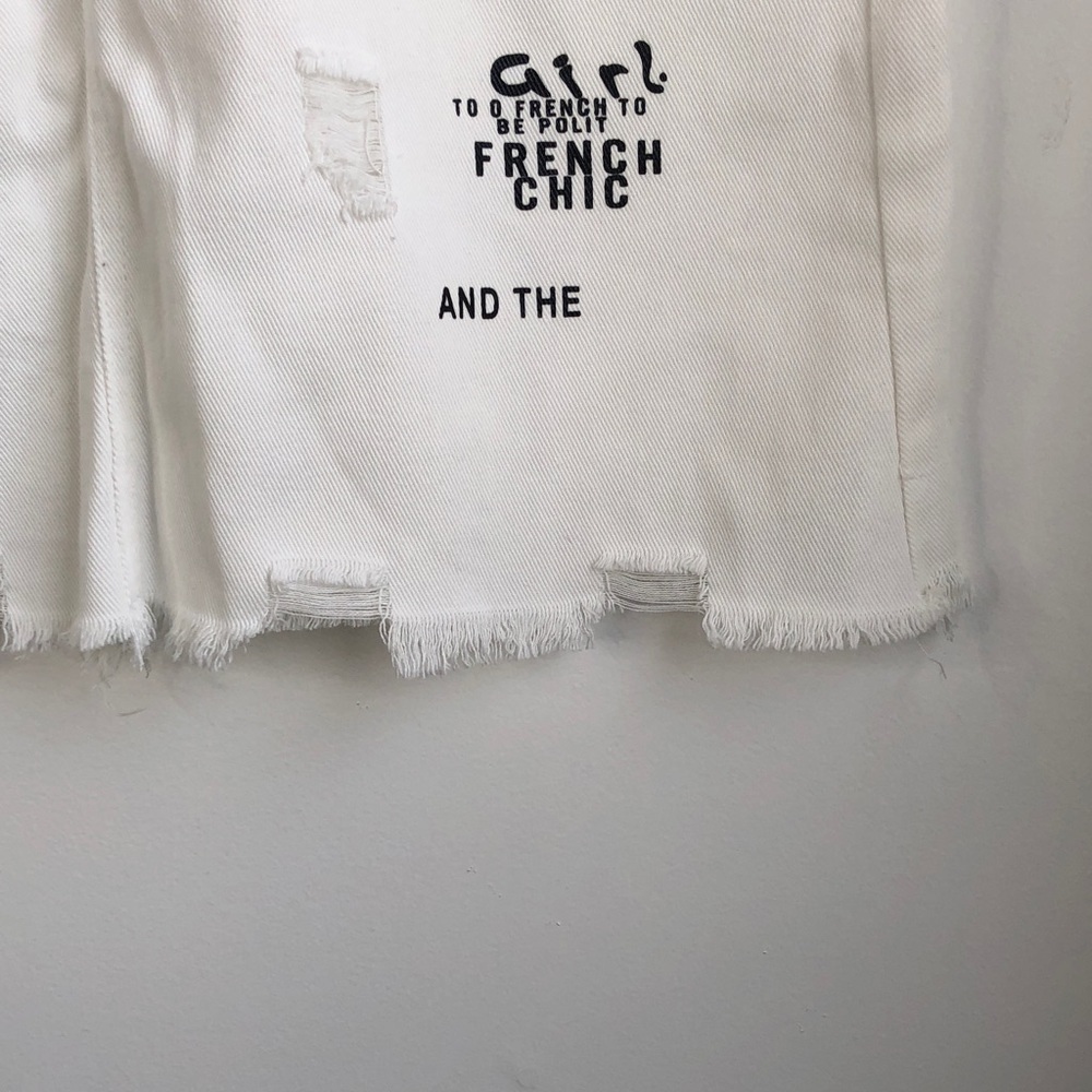 White Distressed Midi Denim Skirt with Printed Graphics and 'LOVE' Keychain - Picture 2 of 5